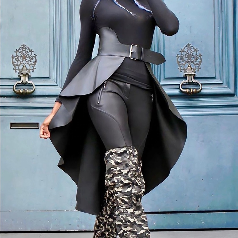 Faux leather belt shirt super cute and stylist